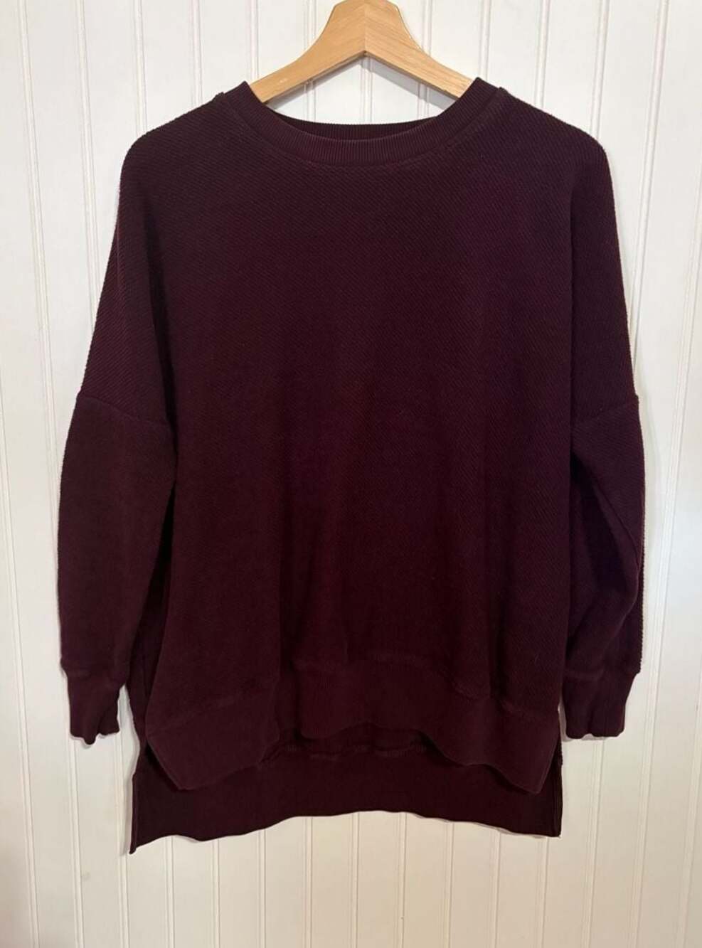 Aerie Oversized Waffle Knit Crewneck Tunic Sweatshirt Maroon XS